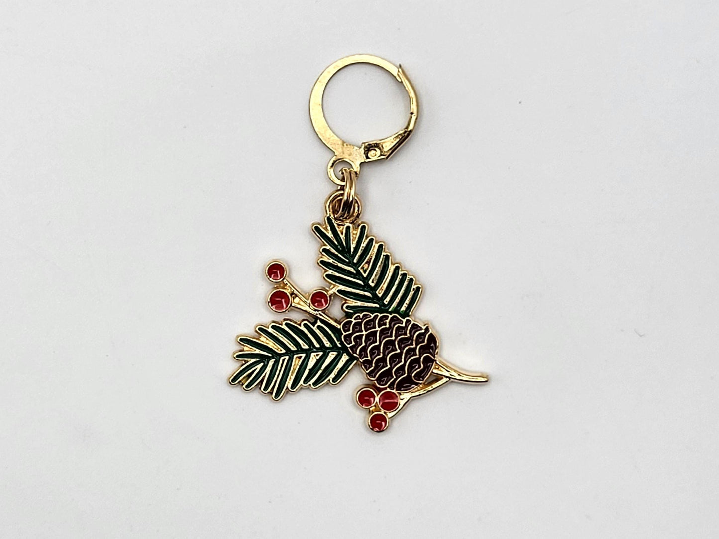 Holiday Stitch Markers for knitting 2pc Pinecone and Holly | Crochet stitch marker, progress keeper, crochet accessory, knitting marker