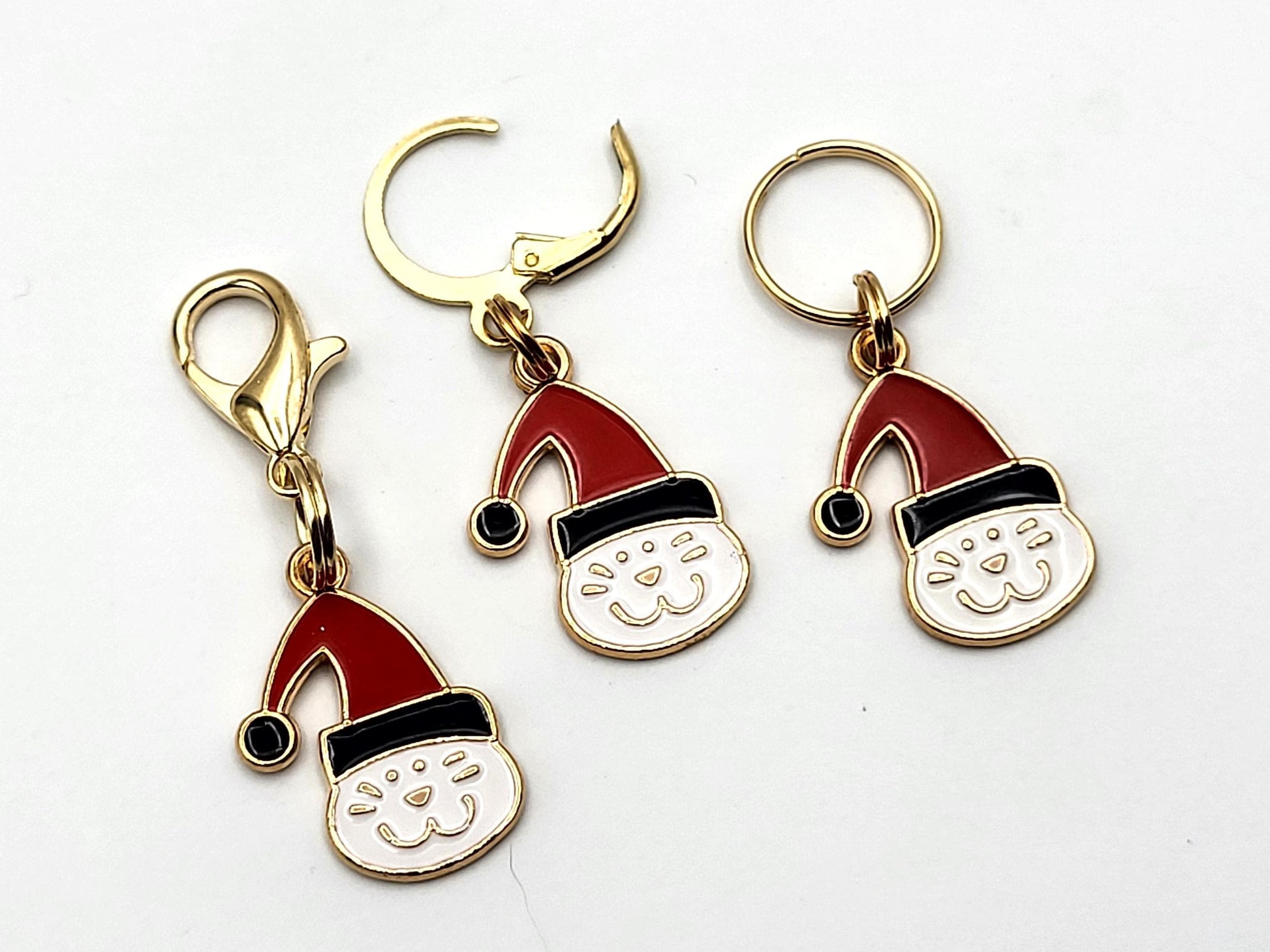 Santa Cat Stitch Markers for Knitting, 3pc set | Crochet stitch marker, progress keeper, project bag charms, crochet accessories