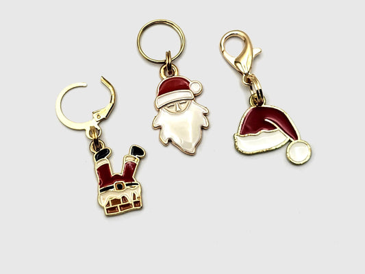 Santa Stitch Markers for Knitting, 3pc set | Crochet stitch marker, progress keeper, project bag charms, crochet accessories