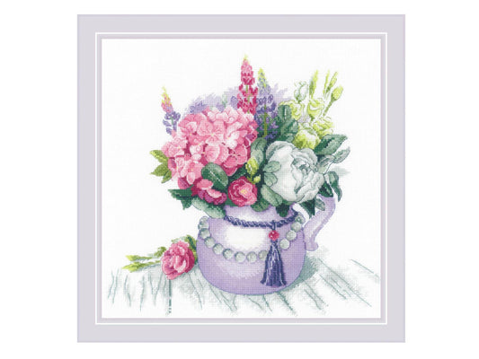 Riolis Floral Charm Cross Stitch Kit - 11.75"x11.75" 14-Count Hydrangeas & Roses