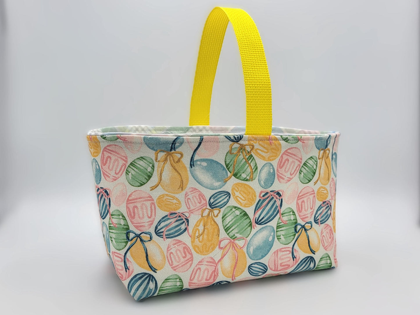 Fabric Easter basket 8.25" x 4.75" x 5.5", bucket style | great for Easter egg hunts, project organization, and craft storage