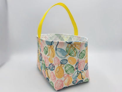 Fabric Easter basket 8.25" x 4.75" x 5.5", bucket style | great for Easter egg hunts, project organization, and craft storage