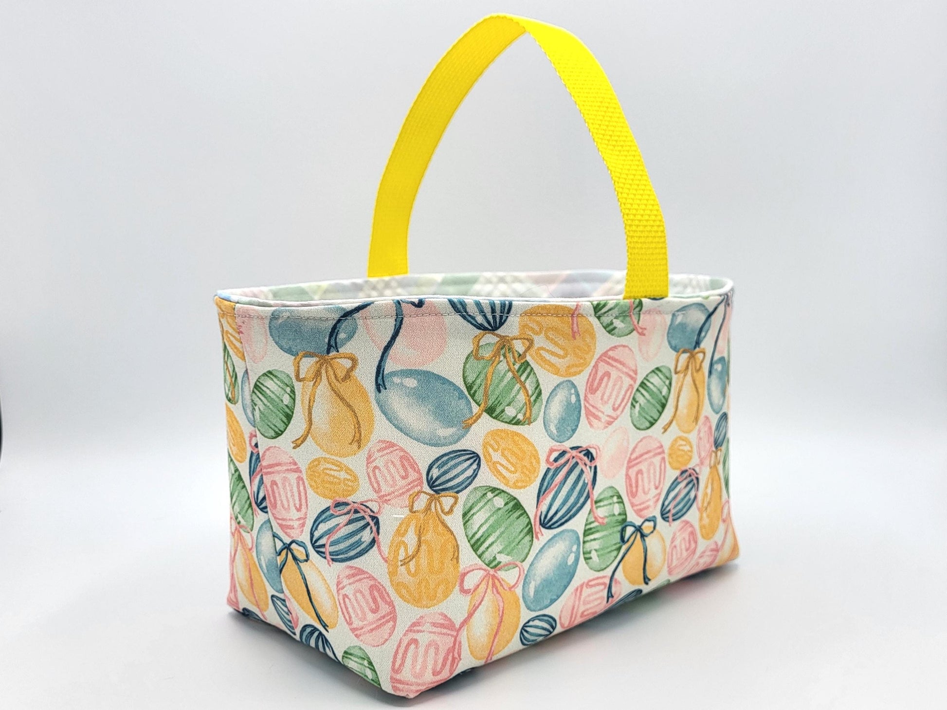 Fabric Easter basket 8.25" x 4.75" x 5.5", bucket style | great for Easter egg hunts, project organization, and craft storage