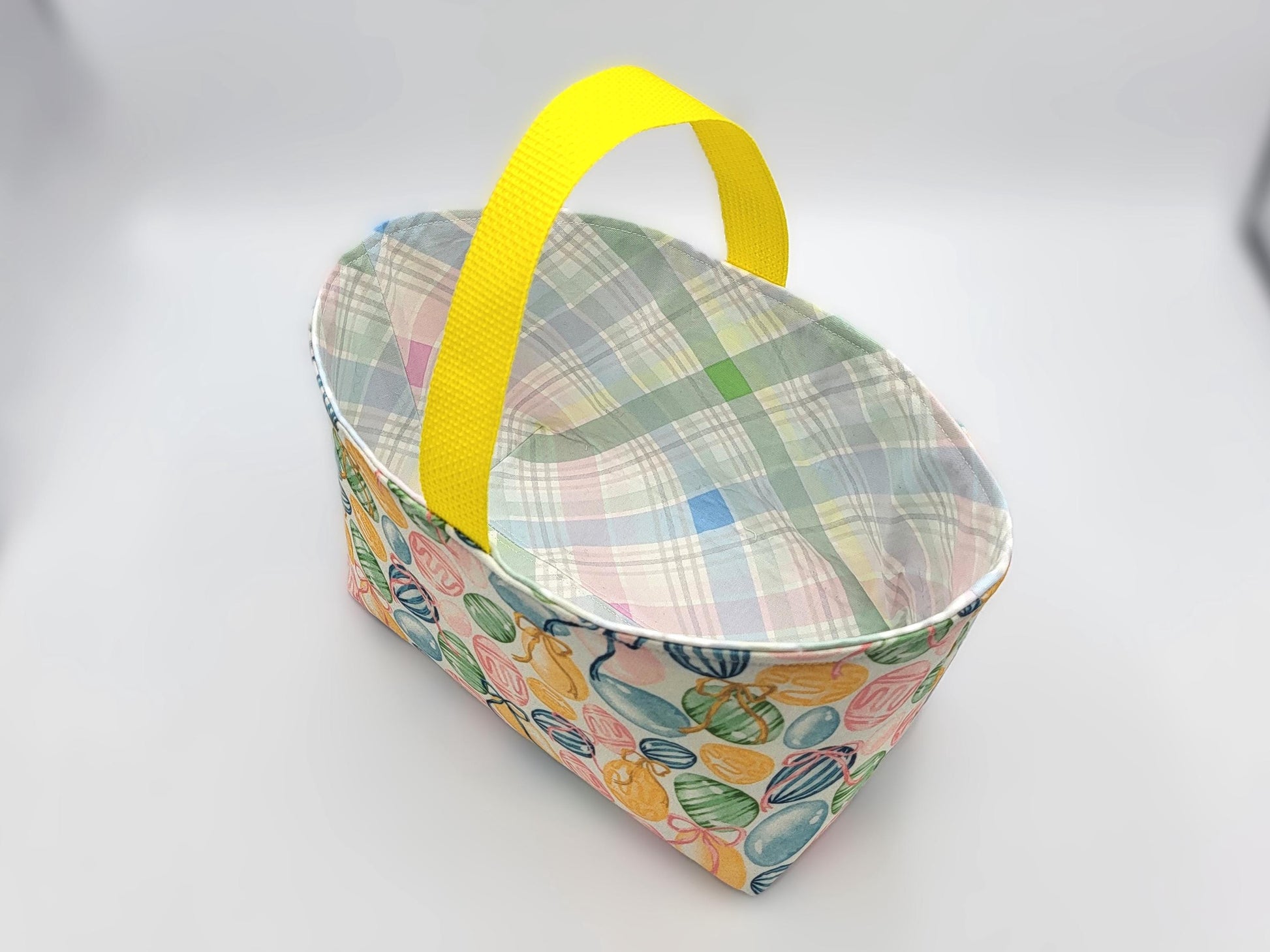 Fabric Easter basket 8.25" x 4.75" x 5.5", bucket style | great for Easter egg hunts, project organization, and craft storage