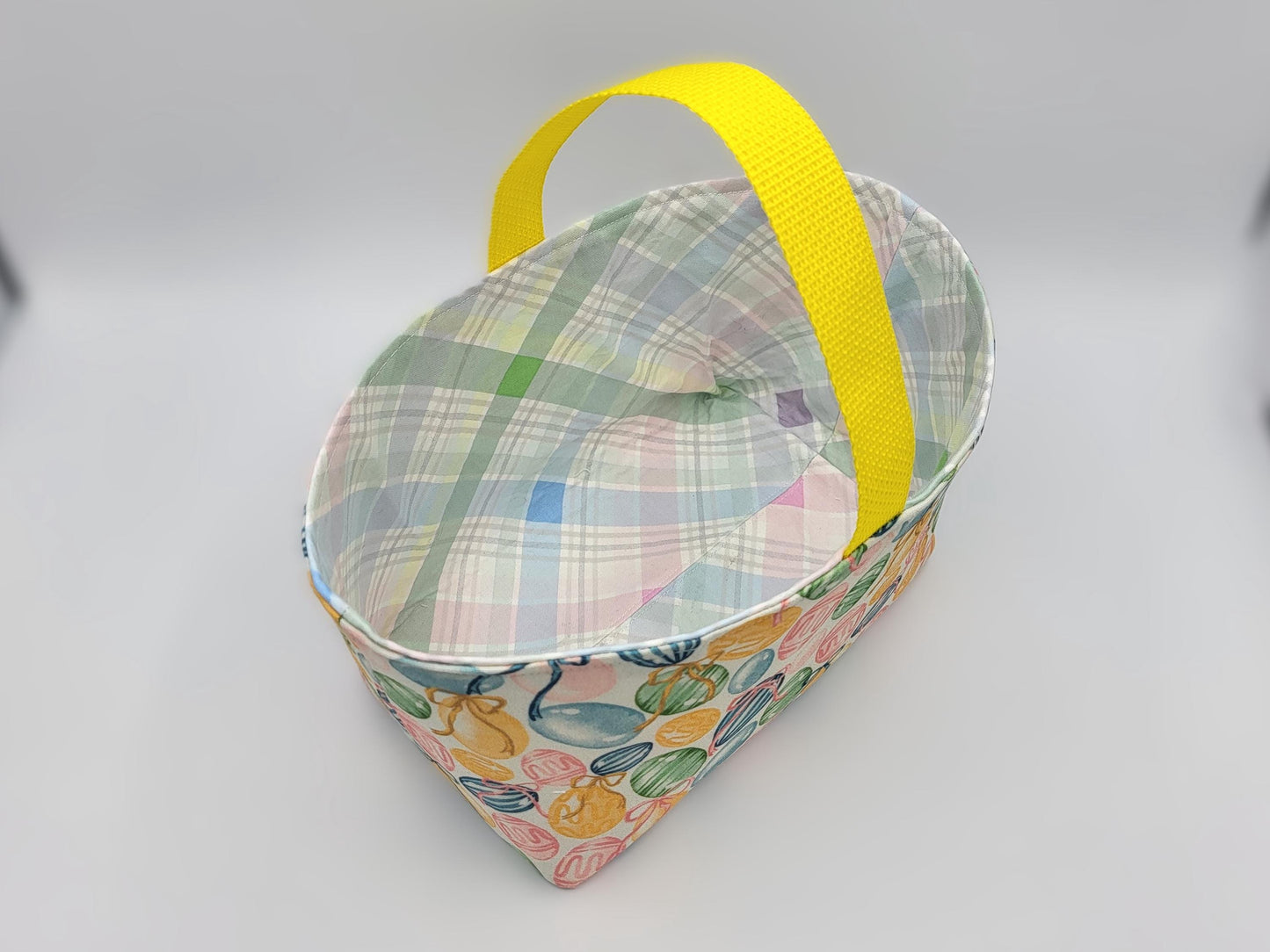 Fabric Easter basket 8.25" x 4.75" x 5.5", bucket style | great for Easter egg hunts, project organization, and craft storage