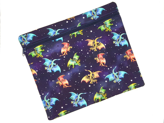 Project bag for cross stitch, 14.5x12.5" medium size, dragons | pouch for embroidery projects and sewing notions storage