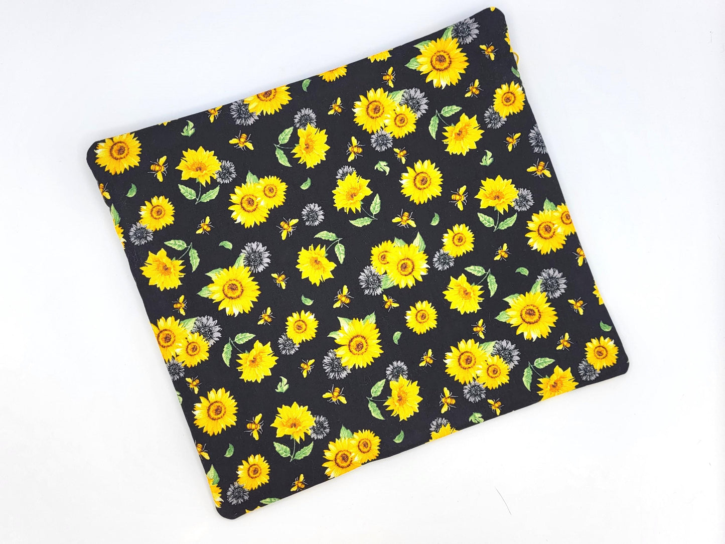 Sunflower and Bee Floral Print Project Bag for Cross Stitch, Embroidery, and Sewing Notions Storage | 12.50x11" medium