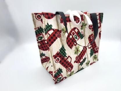 Holiday Fabric Gift Bag with Ribbon ties and handles, 3 styles to choose
