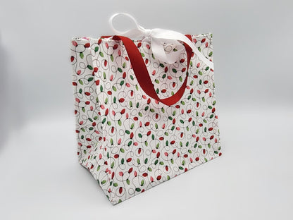 Holiday Fabric Gift Bag with Ribbon ties and handles, 3 styles to choose
