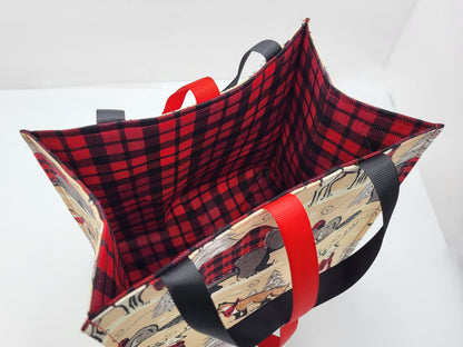 Holiday Fabric Gift Bag with Ribbon ties and handles, Woodland animals, 8x7.75x4.75"