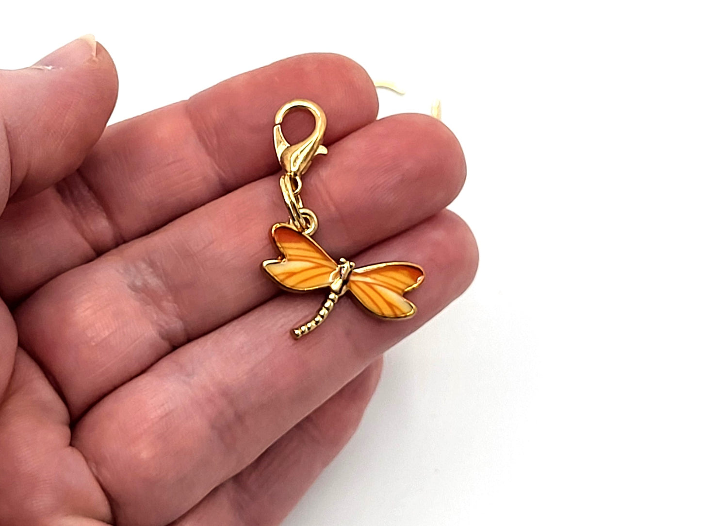 Orange Dragonfly Stitch Markers | Enamel Charm Stitch Markers 3pc