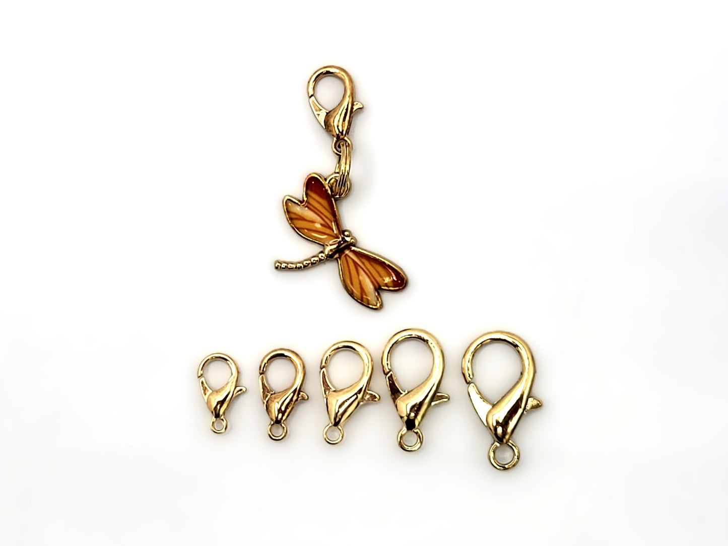 Orange Dragonfly Stitch Markers | Enamel Charm Stitch Markers 3pc