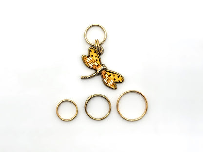 Orange Dragonfly Stitch Markers | Enamel Charm Stitch Markers 3pc