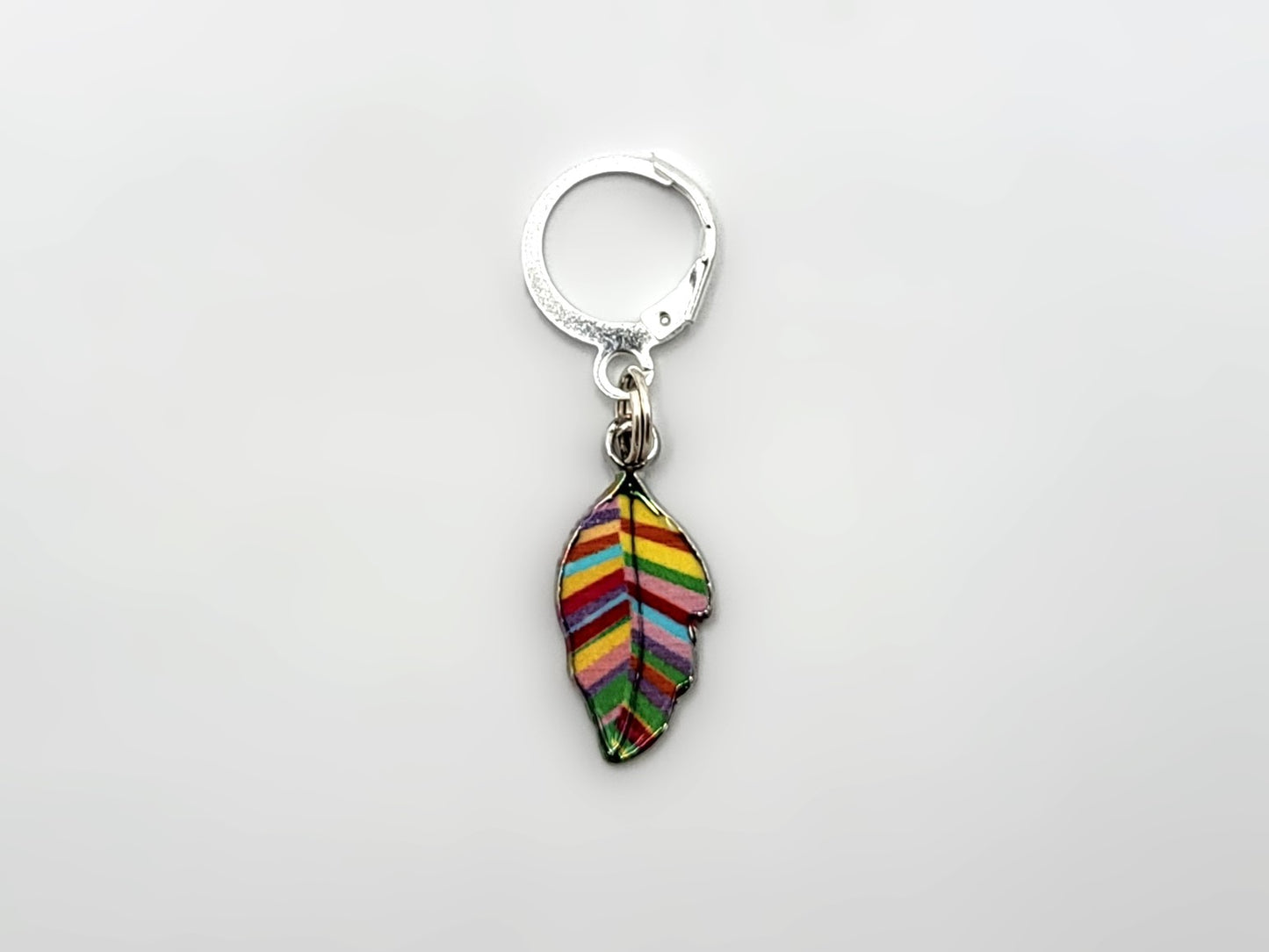 Mixed Print Leaf Stitch Markers | Enamel Charm Stitch Markers 5pc