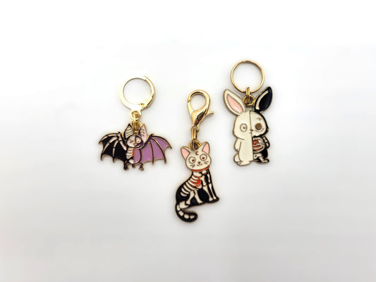 Half Skeleton Animal Stitch Markers | Enamel Charm Stitch Markers 3pc