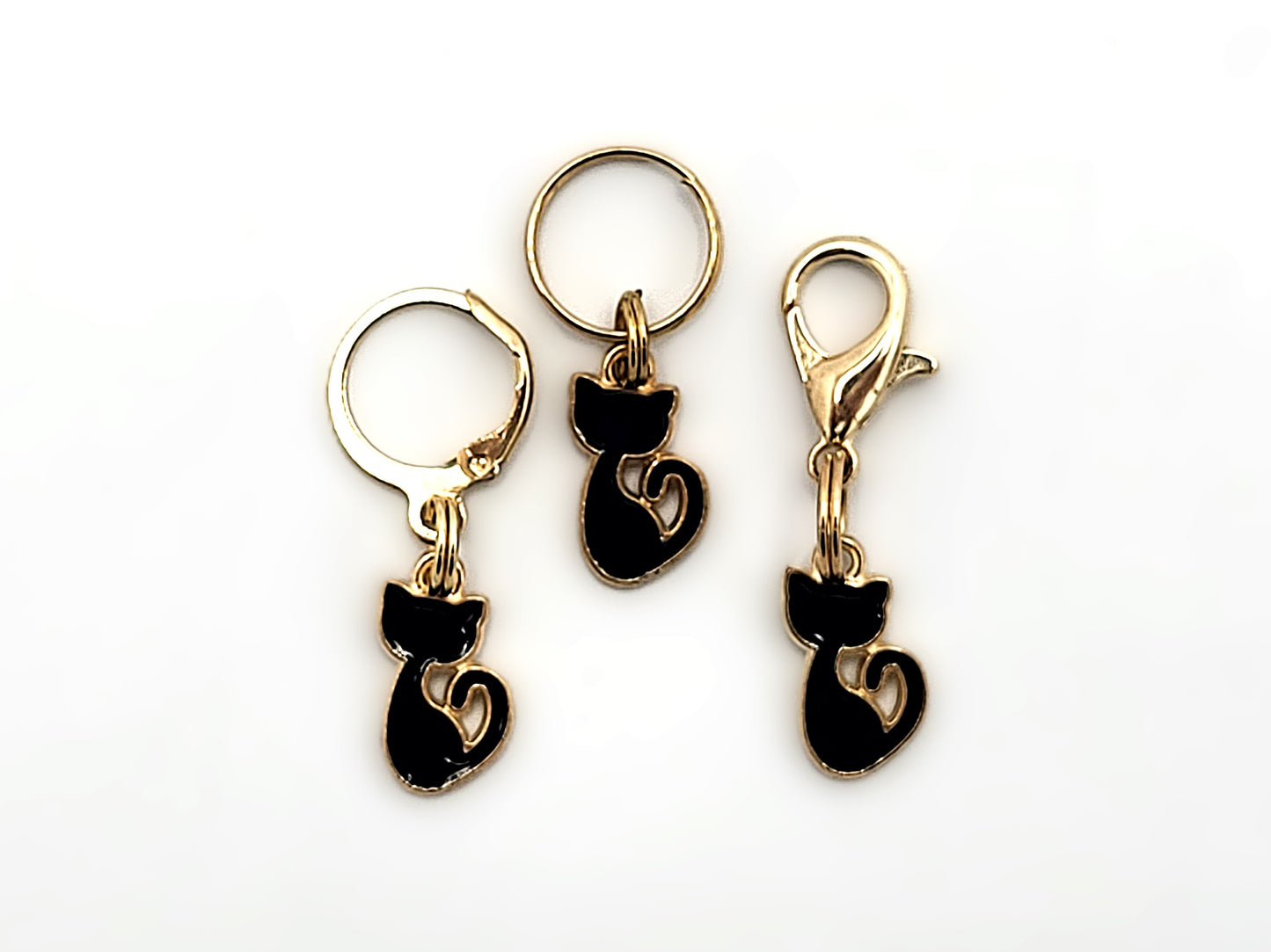 Tiny Black Cat Stitch Markers | Enamel Charm Stitch Markers 3pc