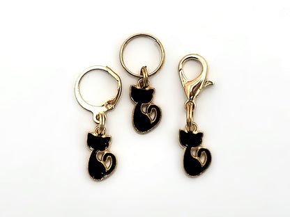Tiny Black Cat Stitch Markers | Enamel Charm Stitch Markers 3pc
