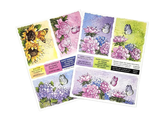 Set of greeting cards with floral designs on a white background