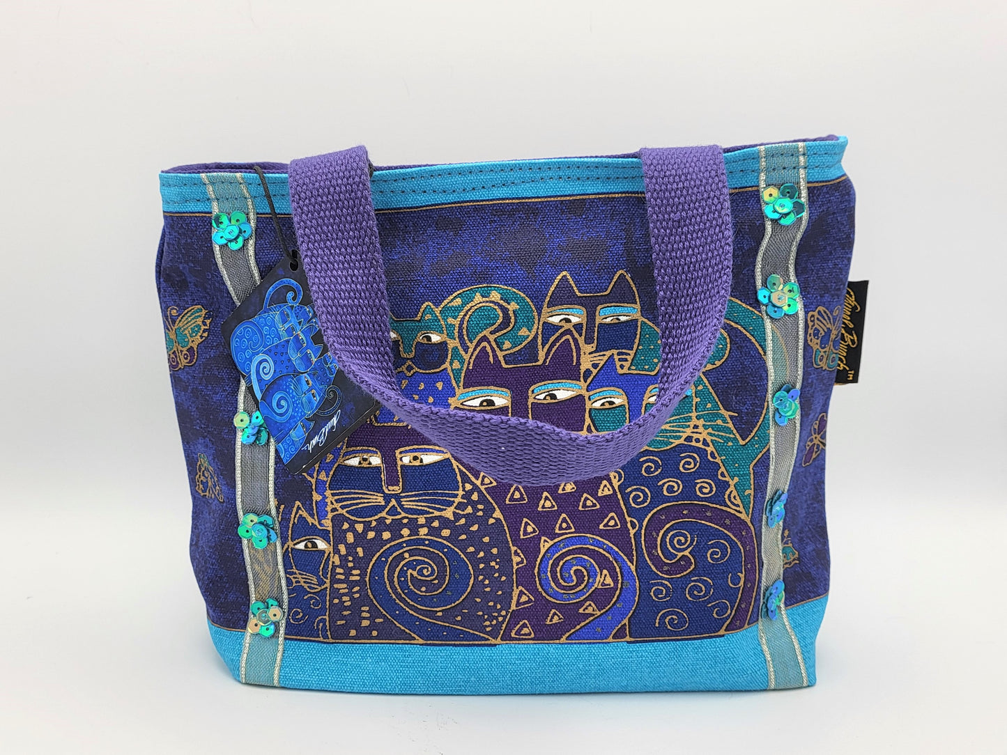 Laurel Burch Sun n Sand Mini Tote Bag, Indigo Cats 11"X8"X3"