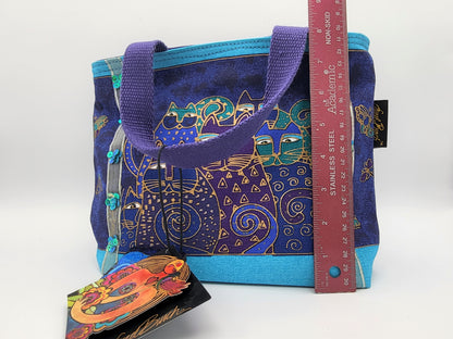 Laurel Burch Sun n Sand Mini Tote Bag, Indigo Cats 11"X8"X3"