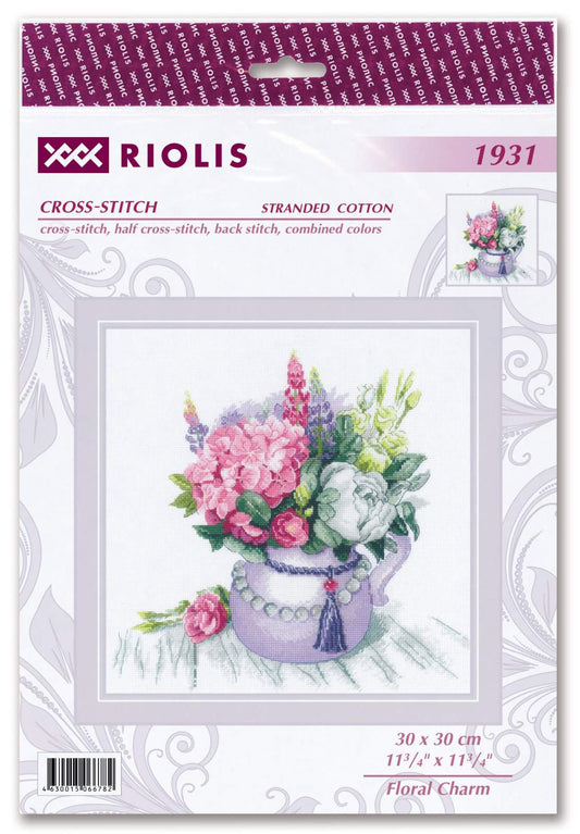 Riolis Counted Cross Stitch Kit, Floral Charm, 11-3/4″x 11 3/4″ 14ct #1931