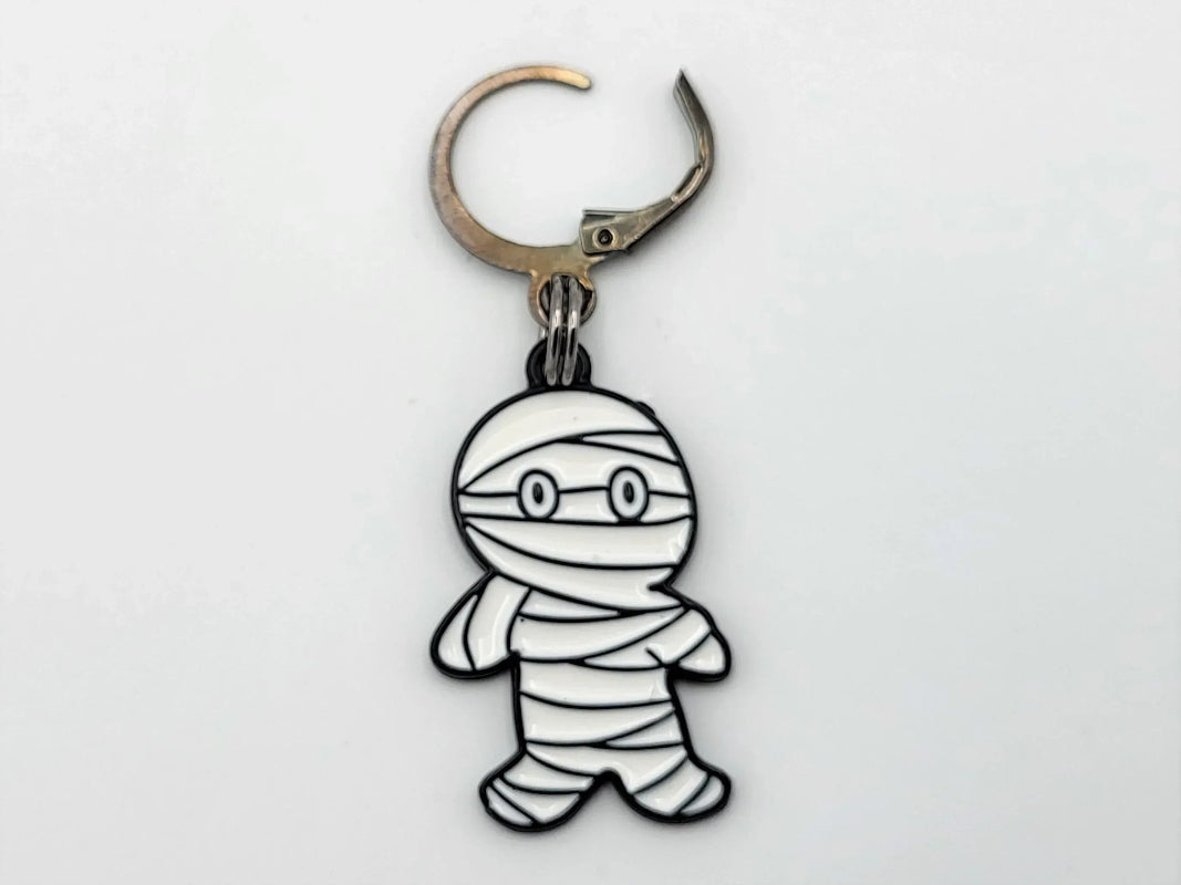 Mummy stitch markers with round clasp attachment — flat lay sampler
