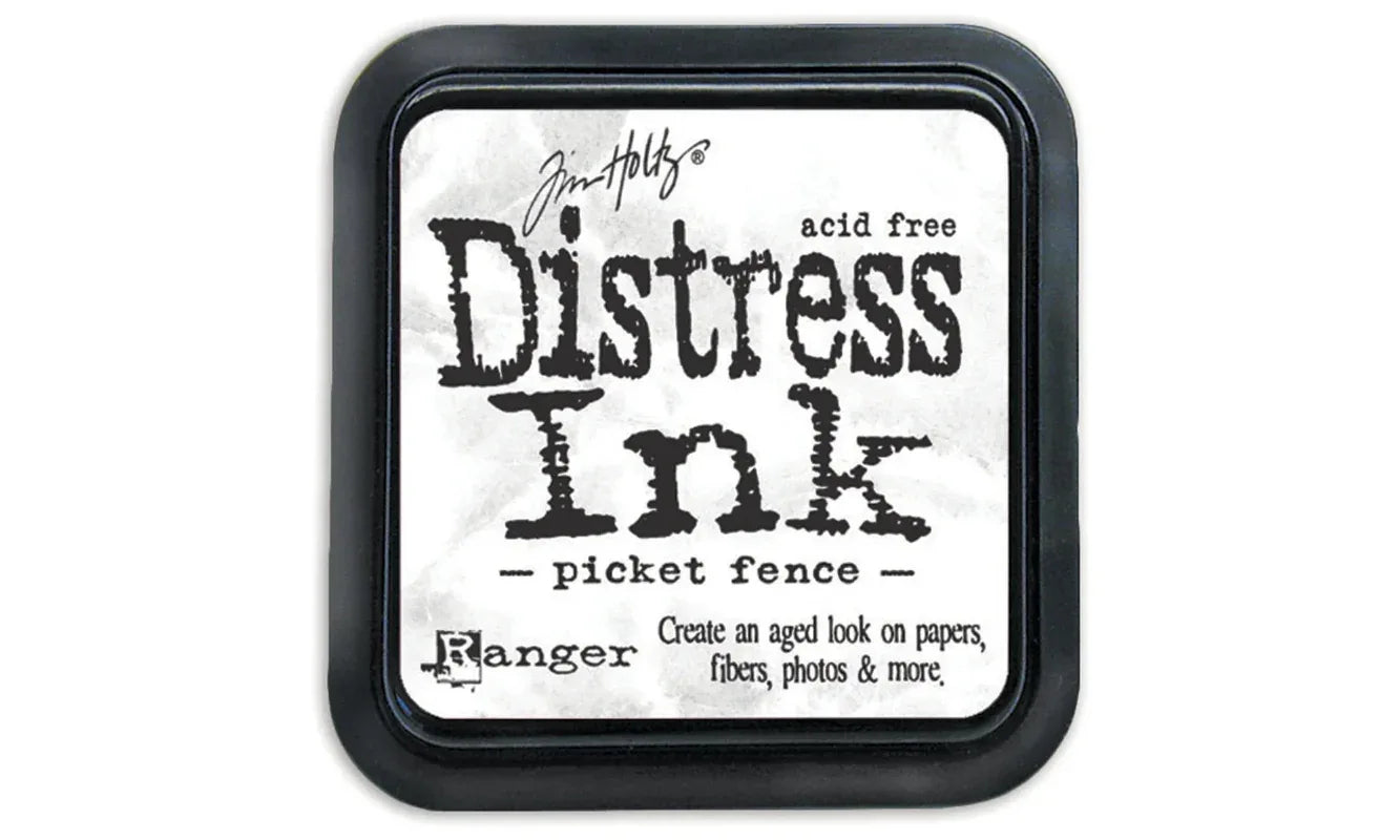 Distress Ink pad by Ranger with 'Picket Fence' description on a white background