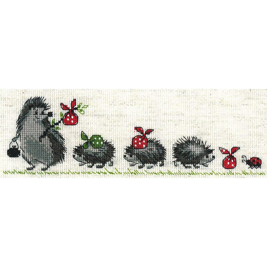 Riolis Cross Stitch Kit - Hedgehogs - 9-1/2" x 3-1/4"