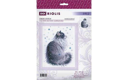 Riolis Counted Cross Stitch Kit, Snowy Meow, 9.5"x 11.75" 10ct #1912