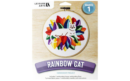 Leisure Arts Kit Mini Maker Embroidery 6" Rainbow Cat