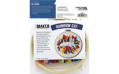 Leisure Arts Kit Mini Maker Embroidery 6" Rainbow Cat