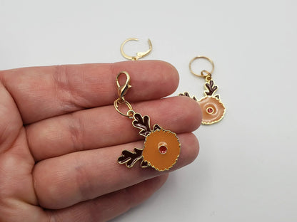 Fuzzy Reindeer Stitch Markers | Enamel Charm Stitch Markers 3pc