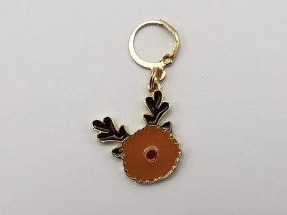 Fuzzy Reindeer Stitch Markers | Enamel Charm Stitch Markers 3pc