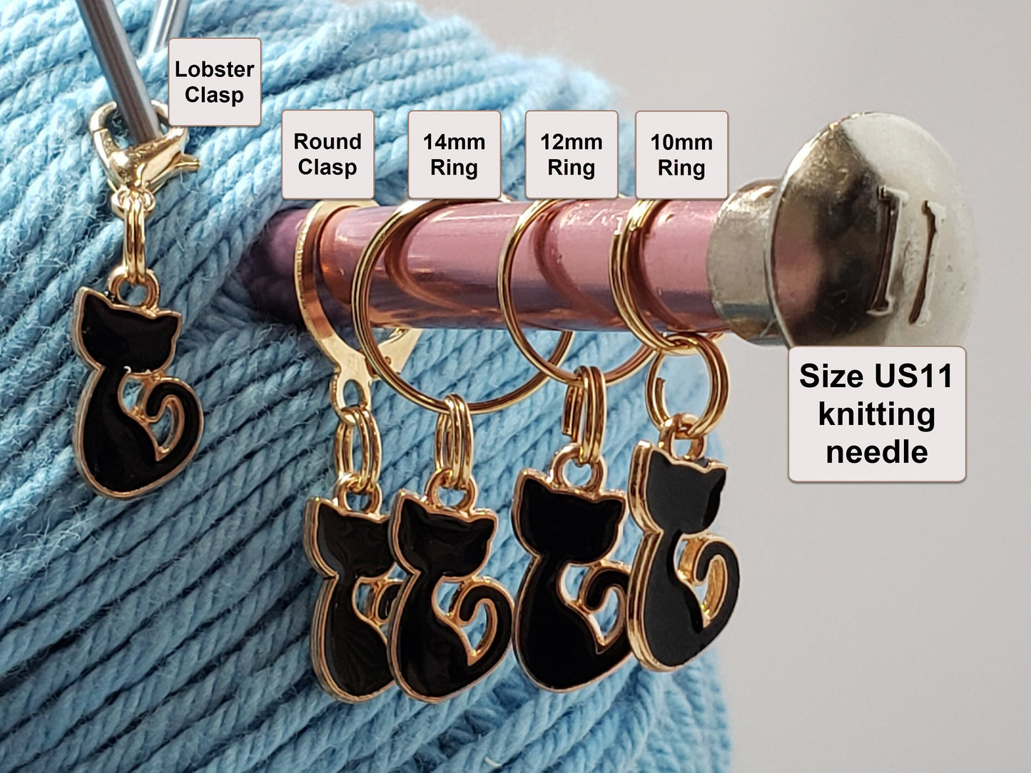 Tiny Black Cat Stitch Markers for knitting 5pc | Crochet stitch marker, progress keeper, crochet accessory, knitting marker