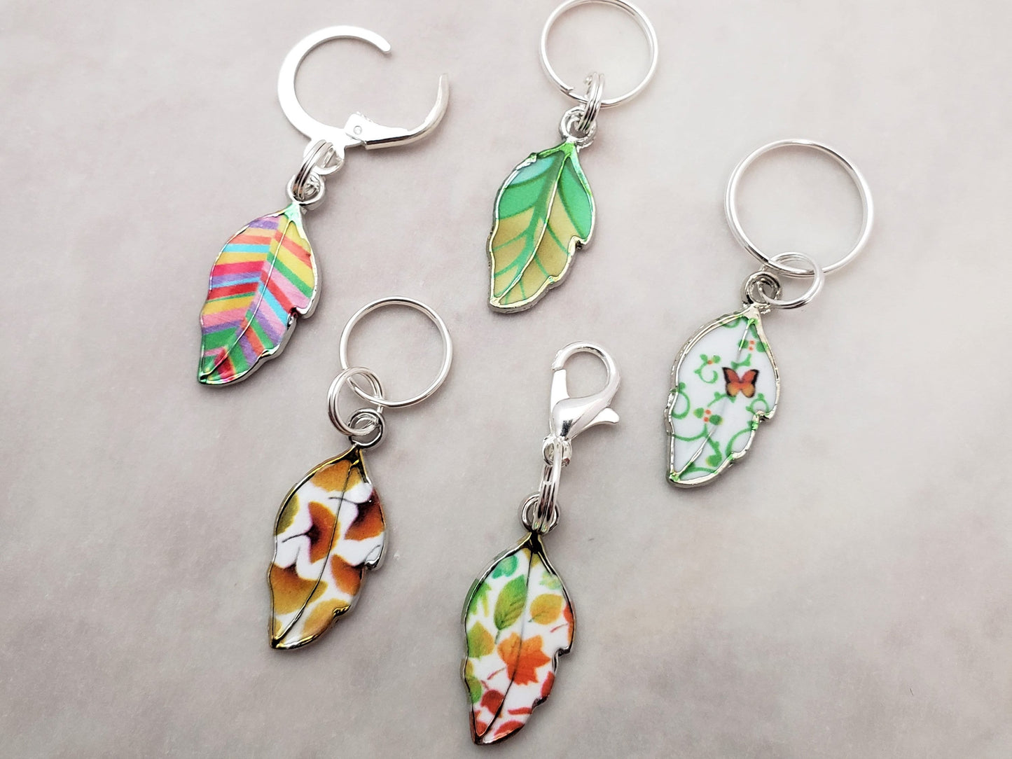 Leaf Stitch Markers for Knitting, 5pc mixed set | Crochet stitch marker, progress keeper, project bag charms, crochet accessories