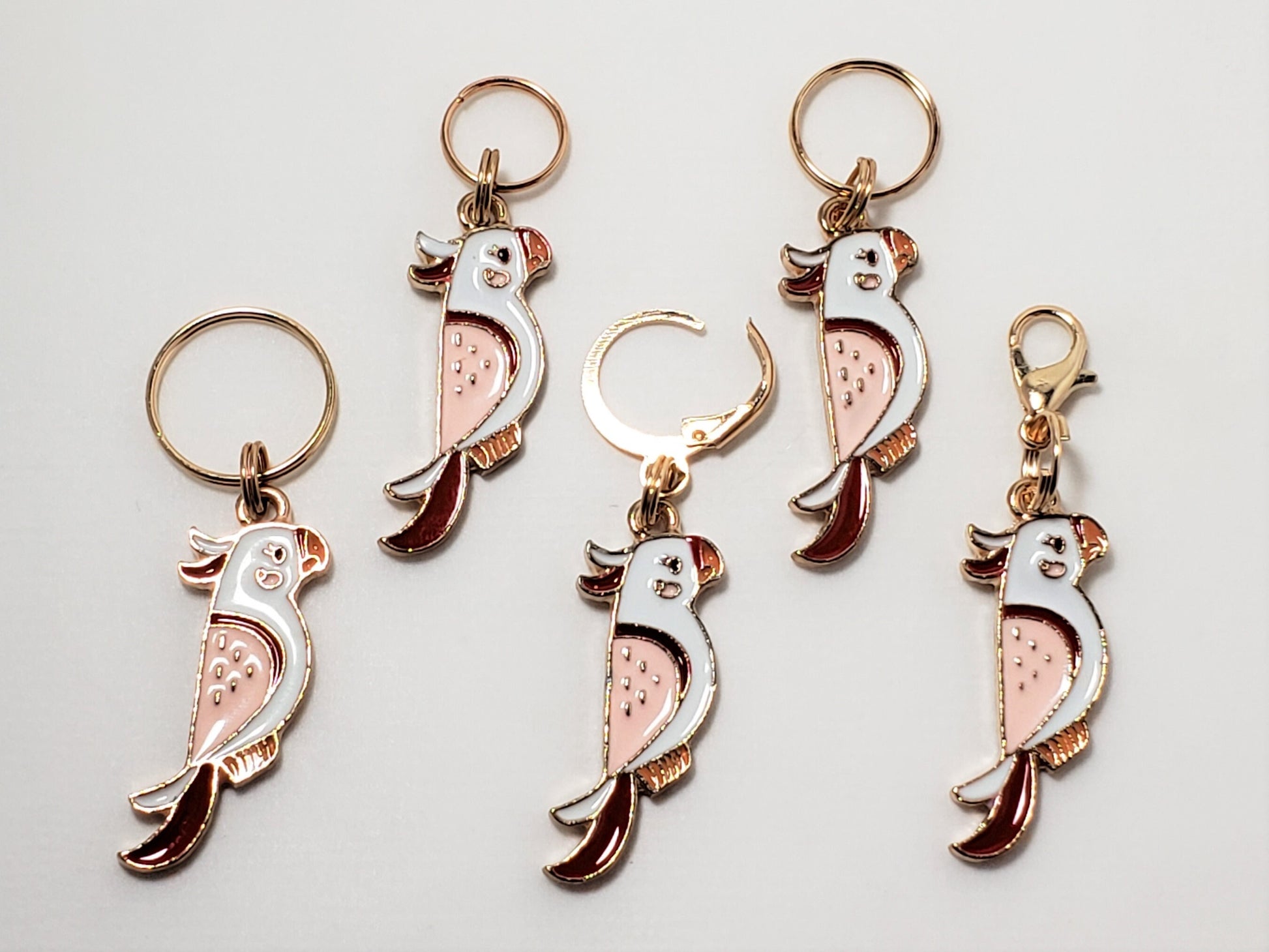 Stitch Markers for Knitting, 5pc Pink Cockatiel Parrots | Crochet stitch marker, progress keeper, project bag charms, crochet accessories