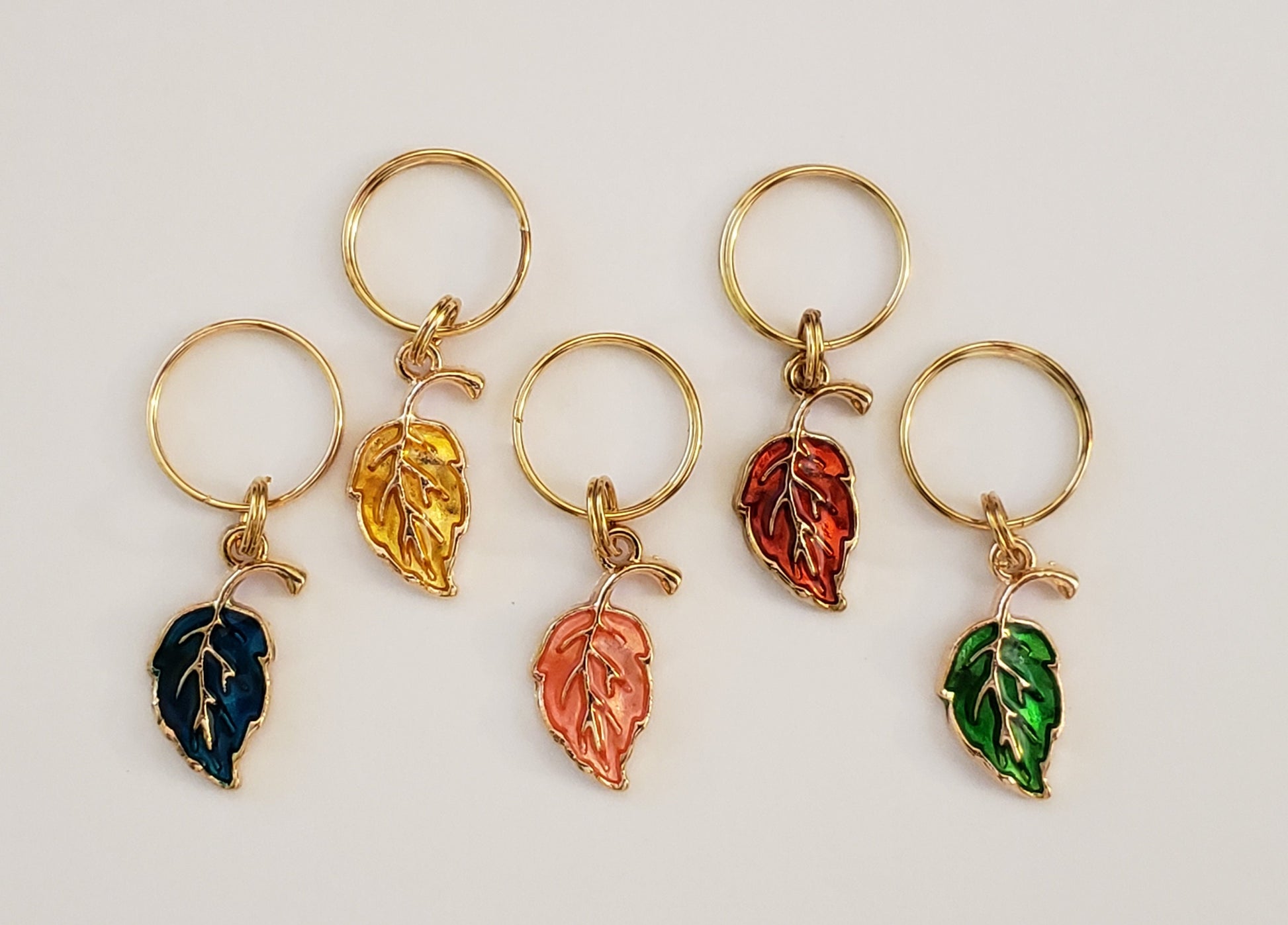 Leaves Stitch Markers for Knitting, 5pc set jewel oil drop | Crochet stitch marker, progress keeper, project bag charms, crochet accessories