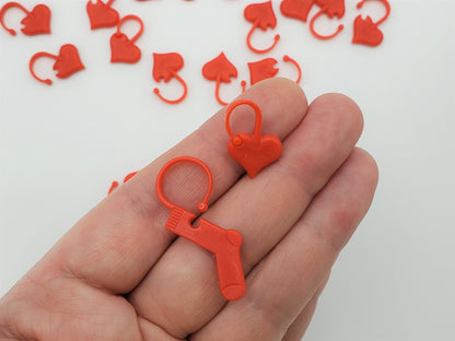 Locking Stitch Markers for Knitting and Crochet, 10pc Plastic Red Socks and/or Hearts | Crochet stitch marker, progress keeper