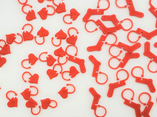 Locking Stitch Markers for Knitting and Crochet, 10pc Plastic Red Socks and/or Hearts | Crochet stitch marker, progress keeper
