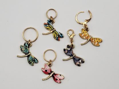 Stitch Markers for Knitting, 5pc Colorful Dragonflies | Crochet stitch marker, progress keeper, project bag charms, crochet accessory