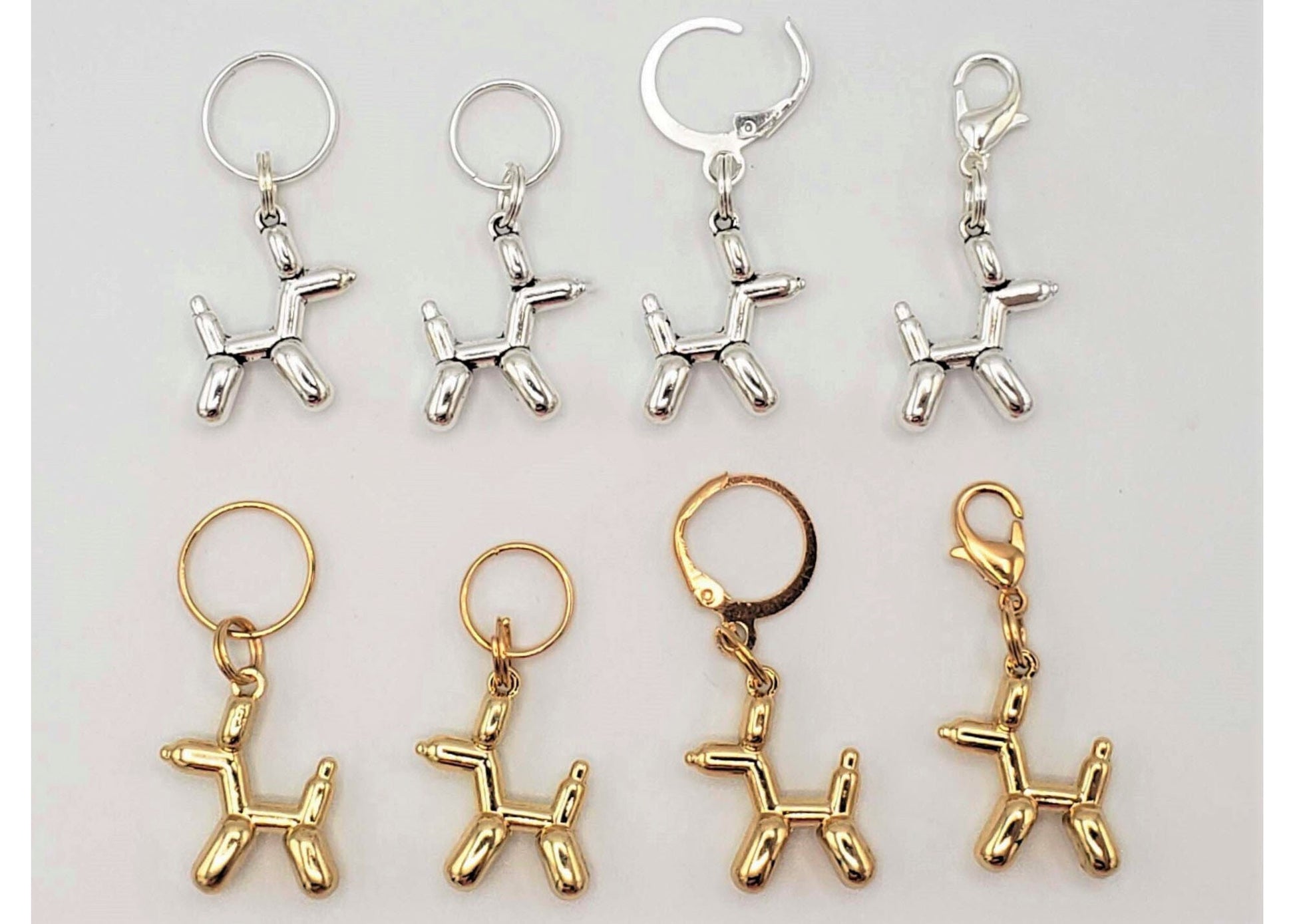 Stitch Markers for Knitting, 4pc 3D Balloon Dog, Gold and Silver charms | Crochet progress keeper, project bag charms, crochet accessories