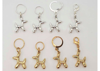 Stitch Markers for Knitting, 4pc 3D Balloon Dog, Gold and Silver charms | Crochet progress keeper, project bag charms, crochet accessories