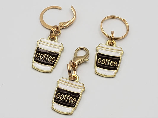 Coffee Cup Stitch Markers for Knitting 3pc | Crochet stitch marker, progress keeper, project bag charm, crochet accessory, knitting marker