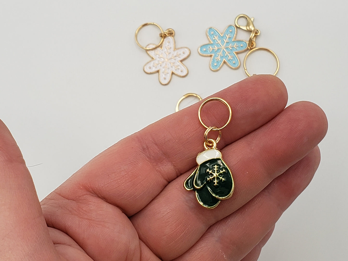 Snowy Stitch Markers for Knitting, 5pc set | Crochet stitch marker, progress keeper, project bag charms, crochet accessories