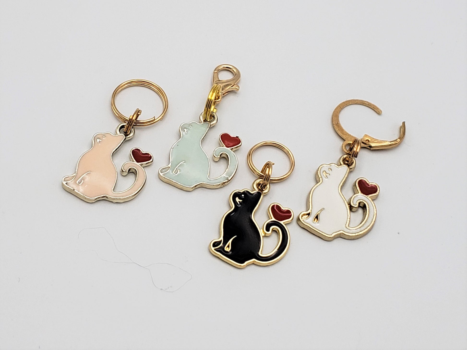 Cat Stitch Markers for Knitting, 4pc Kitty Love | Crochet stitch marker, progress keeper, project bag charms, crochet accessory
