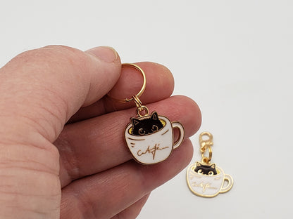 Cat Stitch Markers for Knitting, 3 pc Coffee cups | Crochet stitch marker, progress keeper, project bag charms, crochet accessory