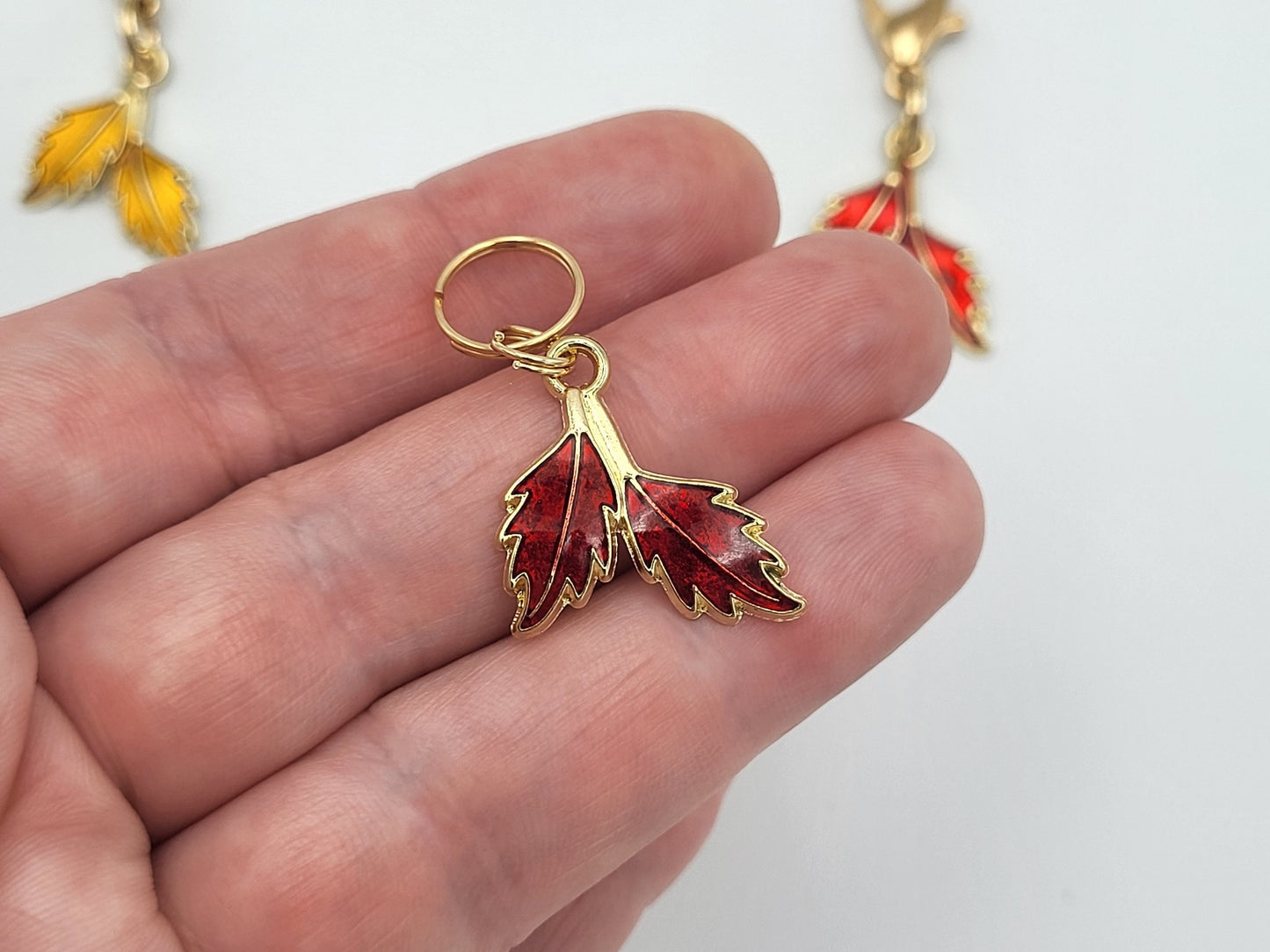 Double Fall Leaves Stitch Markers for Knitting, 4pc jewel | Crochet stitch marker, progress keeper, project bag charms, crochet accessories