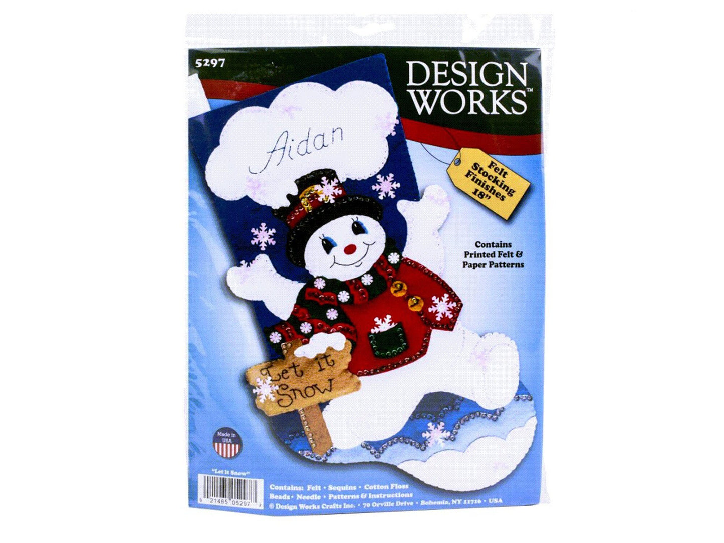 DIY Kit, Let It Snow - Design Works Felt Stocking Applique Kit 18" Long