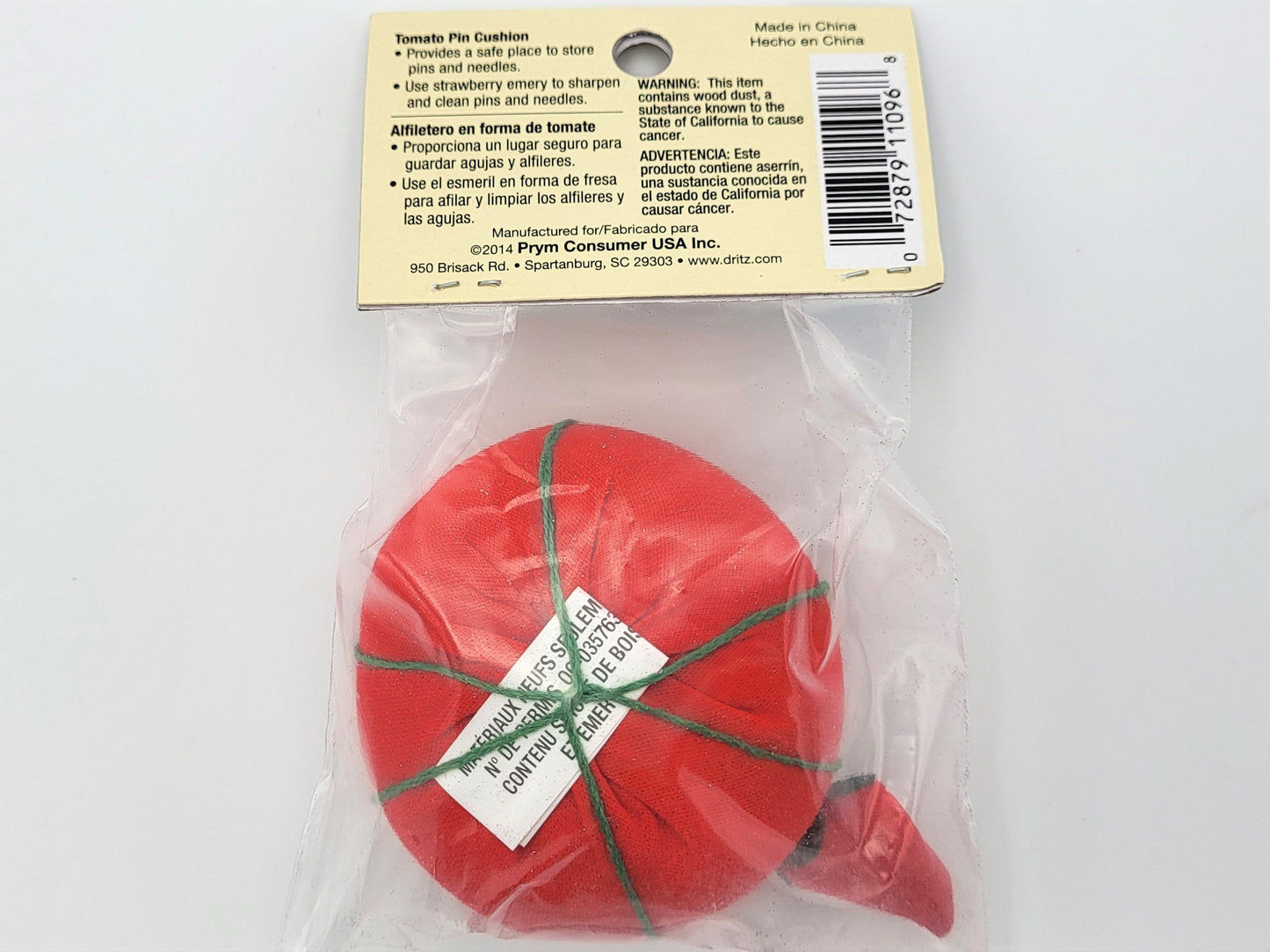 Dritz Tomato Pin Cushion with attached strawberry emery, 2.25" wide tomato