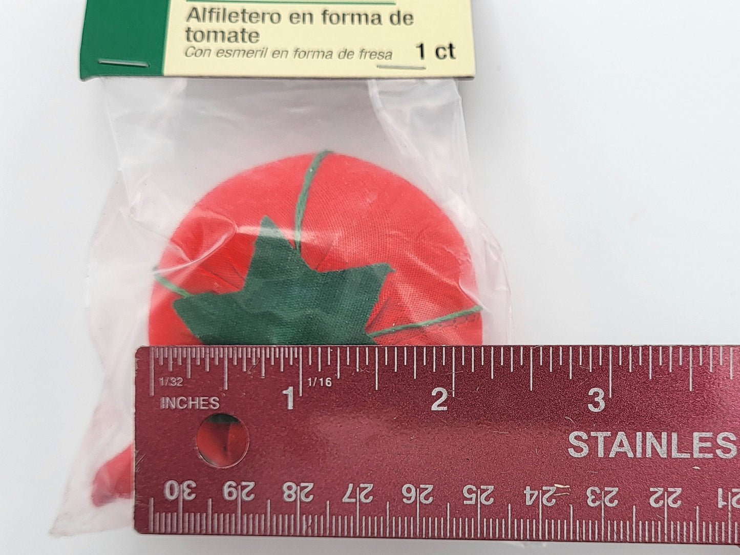 Dritz Tomato Pin Cushion with attached strawberry emery, 2.25" wide tomato